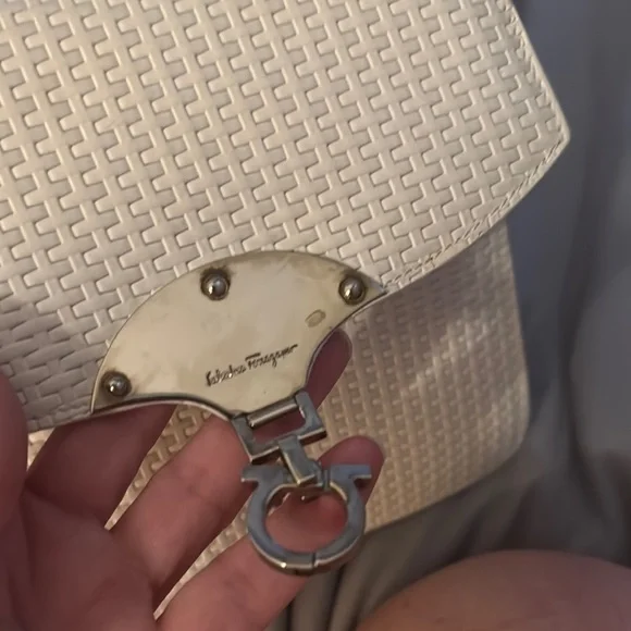 EUC Vintage Savatore Ferragamo White Textured Satchel Bag with Silver Hardware - Picture 12 of 14